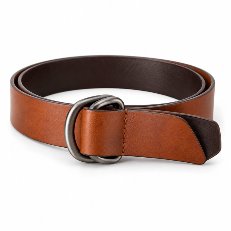 Cognac Leather Belt - Reversible Double D-Ring