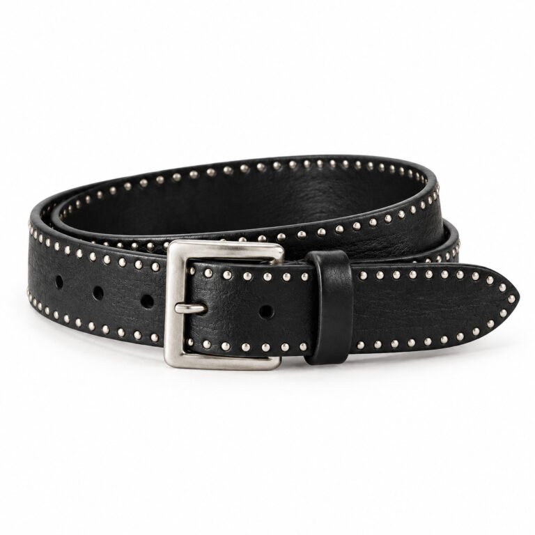 Black Leather Belt - Stud Edge