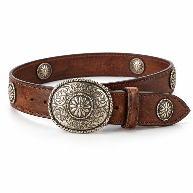 Brown Leather Belt - Western Concho
