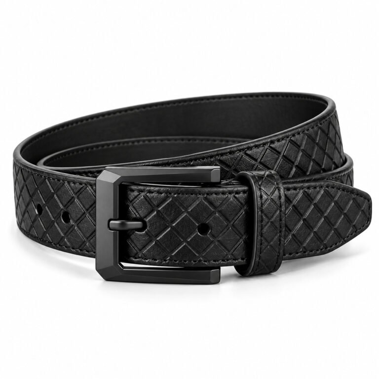 Black Leather Belt - Diamond Lattice