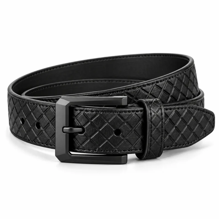 Black Leather Belt - Diamond Lattice