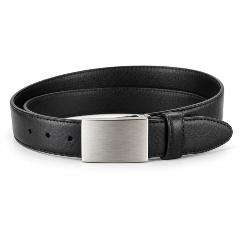 Black Leather Belt - Brushed Plaque