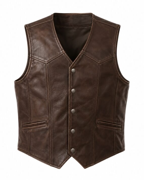 Men's Chocolate Brown Leather Vest - Classic Snap Biker