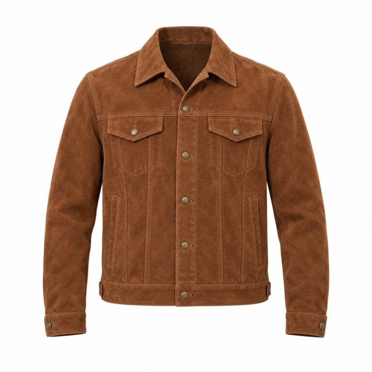 Men's Cognac Suede Trucker Jacket