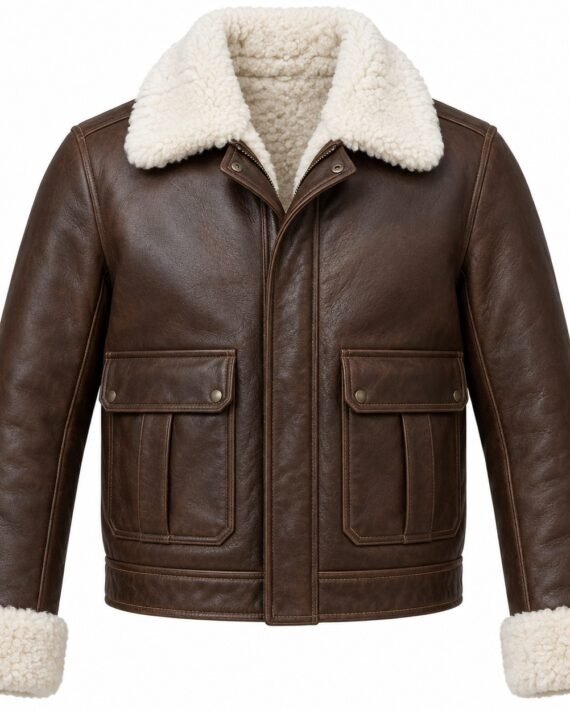 Men's Chocolate Brown Field Jacket with White Shearling