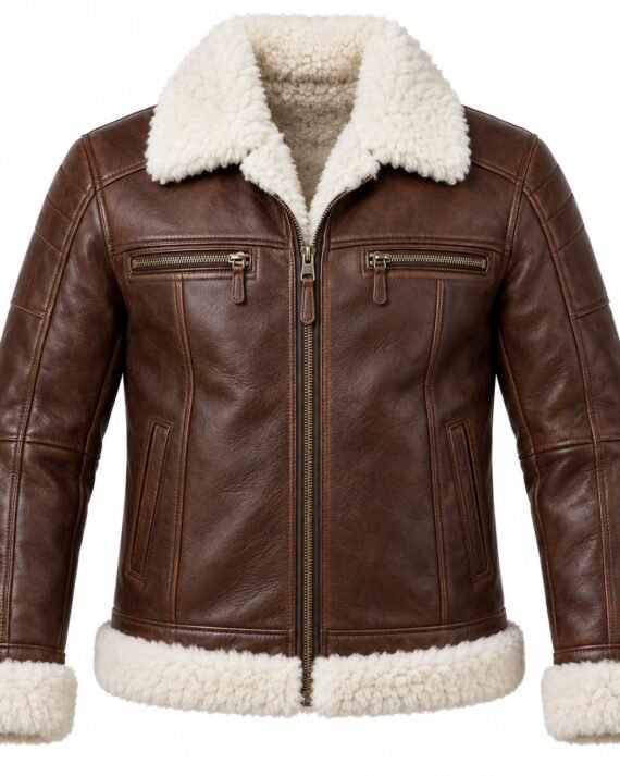 Men's Chocolate Brown Twin-Zip Racing Jacket with White Shearling