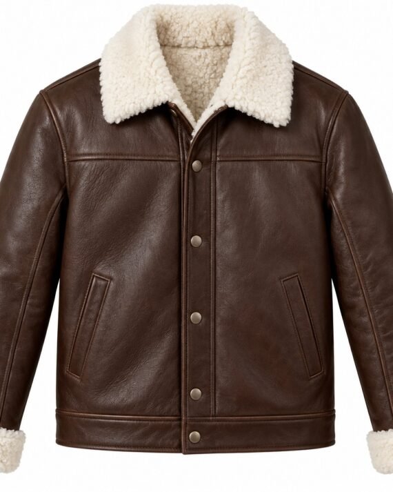 Men's Chocolate Brown Coach Jacket with White Shearling