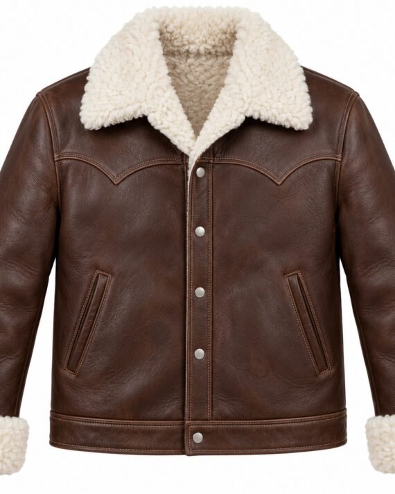 Men's Chocolate Brown Western Jacket with White Shearling