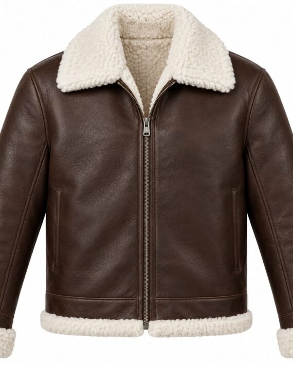Men's Chocolate Brown Classic Zip Jacket with White Shearling