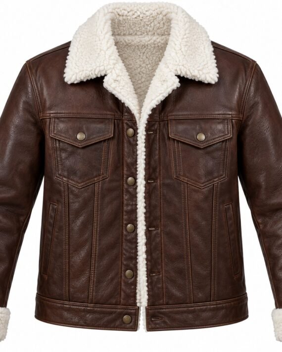 Men's Chocolate Brown Trucker Jacket with White Shearling