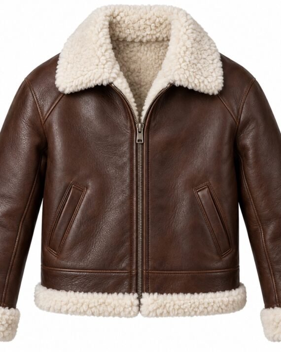 Men's Chocolate Brown Raglan Zip Jacket with White Shearling