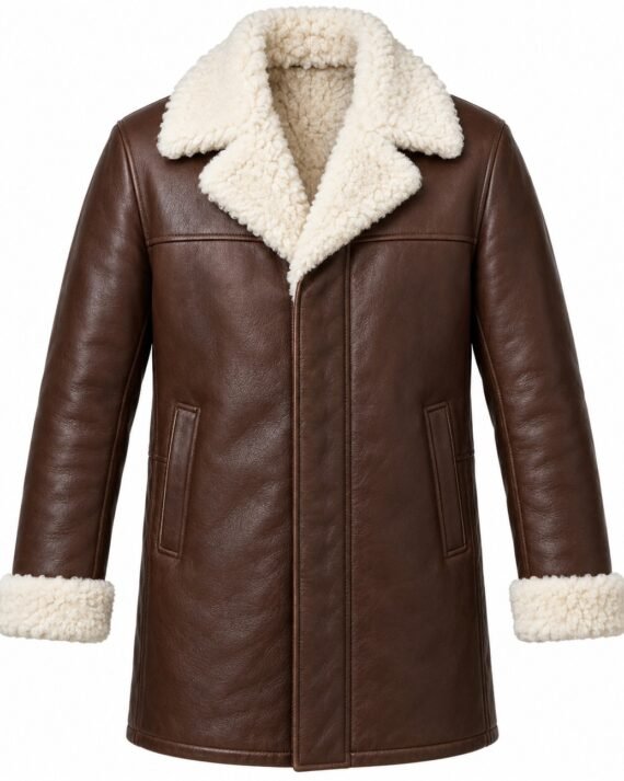 Men's Chocolate Brown Car Coat with White Shearling