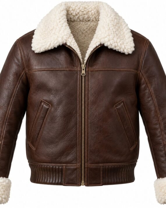 Men's Chocolate Brown Flight Bomber Jacket with White Shearling
