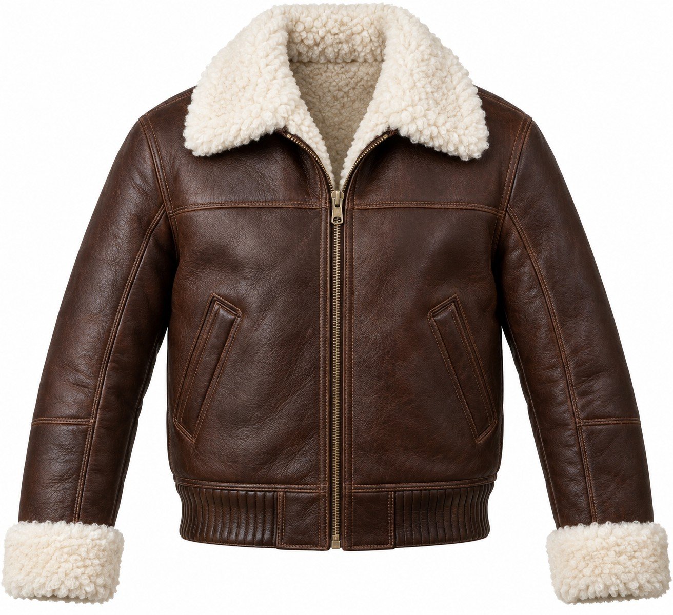 Men's Chocolate Brown Flight Bomber Jacket with White Shearling