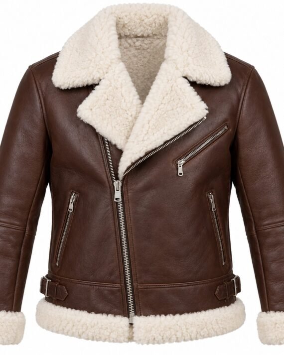 Men's Chocolate Brown Double-Rider Jacket with White Shearling