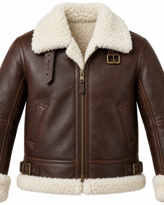 Men's Chocolate Brown B3 Aviator Jacket with White Shearling
