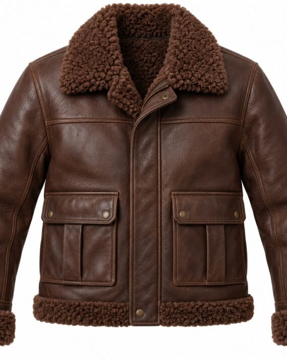 Men's Chocolate Brown Field Jacket with Brown Shearling