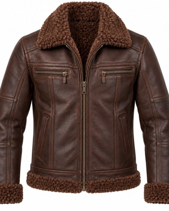 Men's Chocolate Brown Twin-Zip Racing Jacket with Brown Shearling