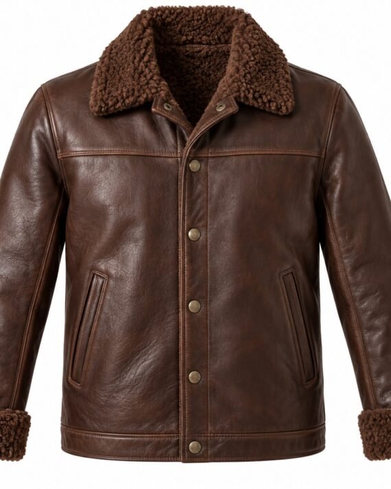 Men's Chocolate Brown Coach Jacket with Brown Shearling