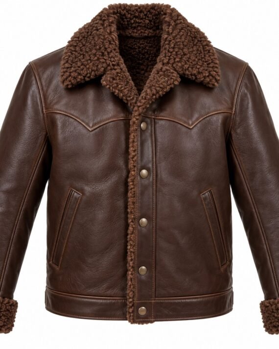 Men's Chocolate Brown Western Jacket with Brown Shearling