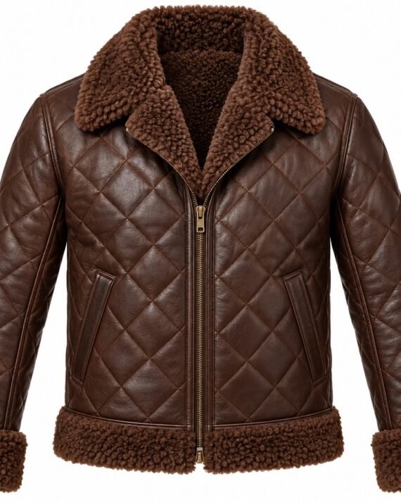 Men's Chocolate Brown Diamond-Quilted Jacket with Brown Shearling
