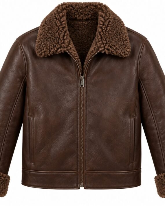 Men's Chocolate Brown Classic Zip Jacket with Brown Shearling
