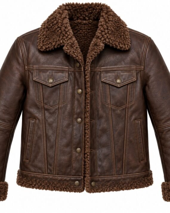 Men's Chocolate Brown Trucker Jacket with Brown Shearling