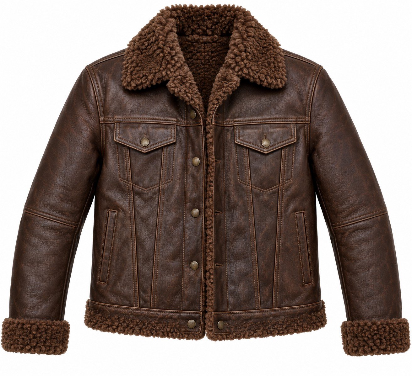 Men's Chocolate Brown Trucker Jacket with Brown Shearling