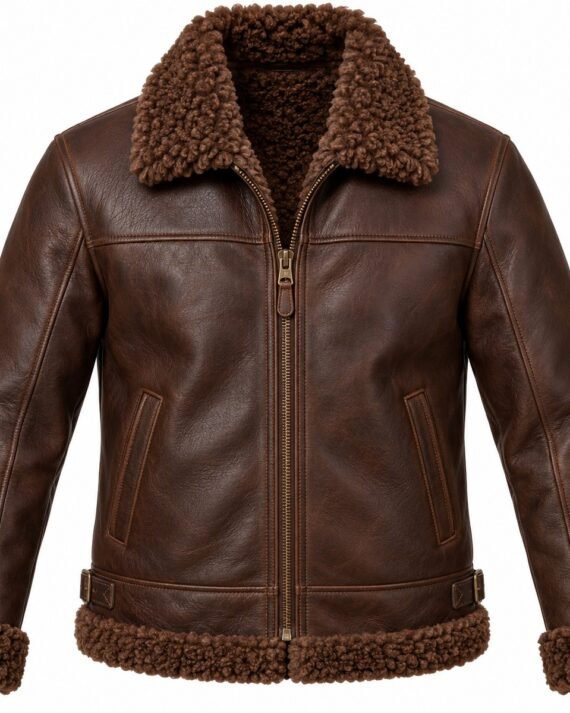 Men's Chocolate Brown Cafe Racer Jacket with Brown Shearling