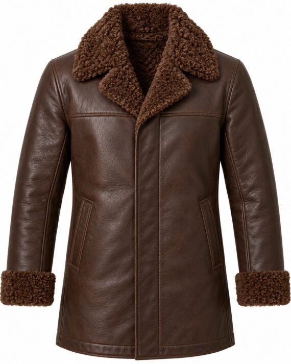 Men's Chocolate Brown Car Coat with Brown Shearling