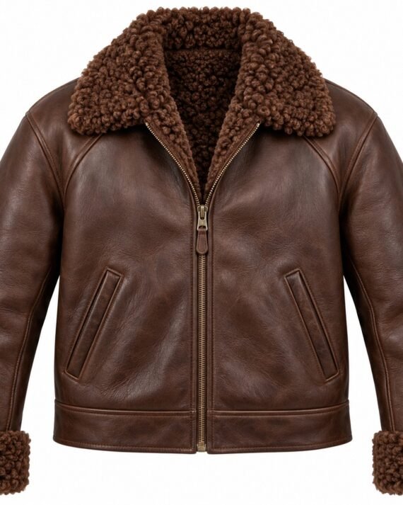 Men's Chocolate Brown Raglan Zip Jacket with Brown Shearling