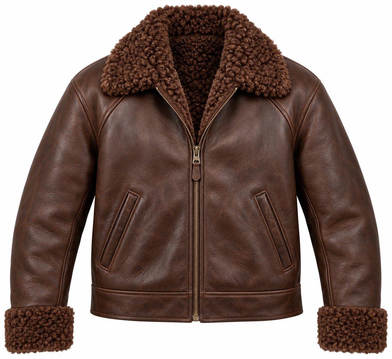 Men's Chocolate Brown Raglan Zip Jacket with Brown Shearling