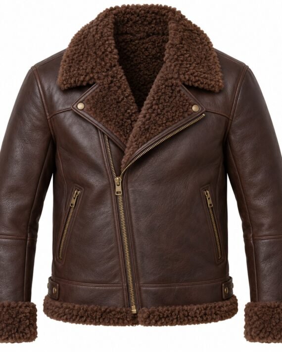 Men's Chocolate Brown Double-Rider Jacket with Brown Shearling