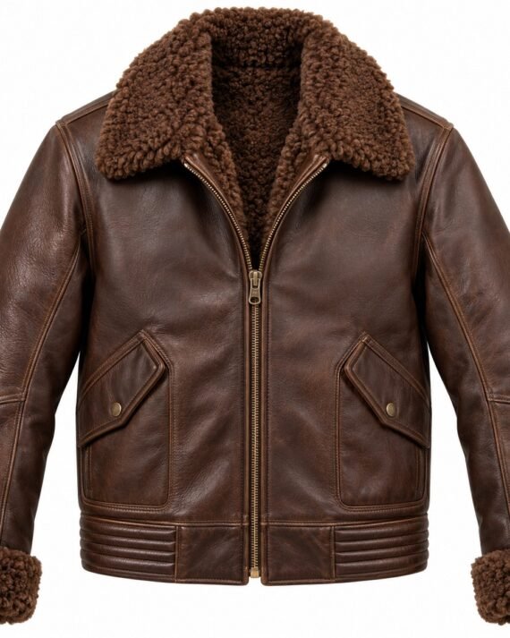 Men's Chocolate Brown Flight Bomber Jacket with Brown Shearling