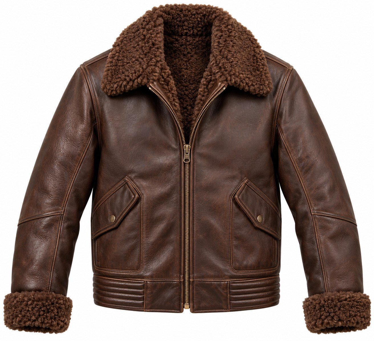 Men's Chocolate Brown Flight Bomber Jacket with Brown Shearling