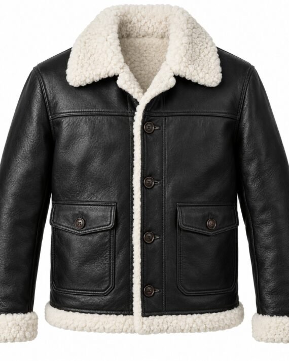 Men's Black Ranch Jacket with White Shearling