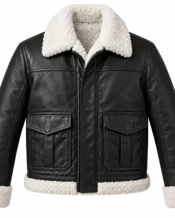 Men's Black Field Jacket with White Shearling