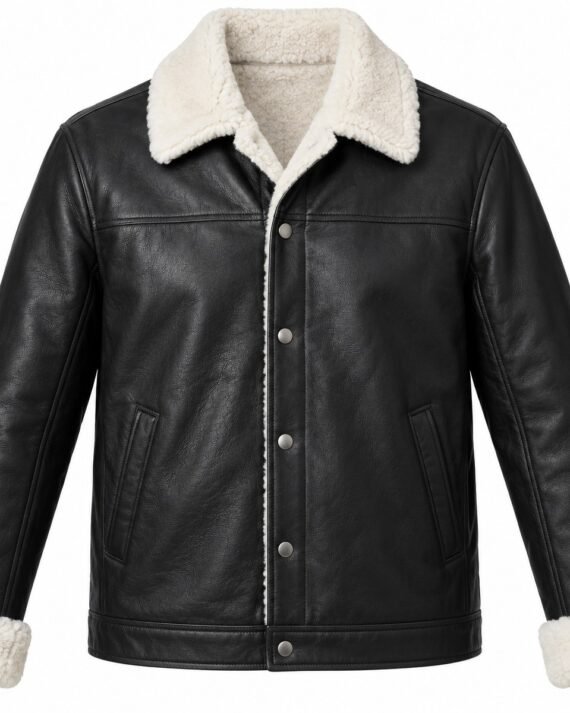 Men's Black Coach Jacket with White Shearling