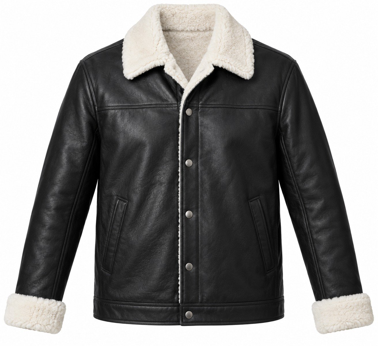 Men's Black Coach Jacket with White Shearling