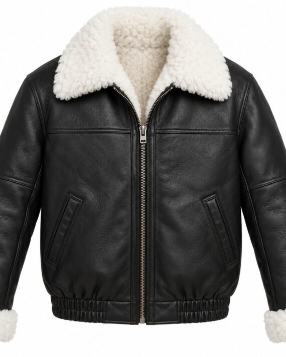 Men's Black Blouson Jacket with White Shearling