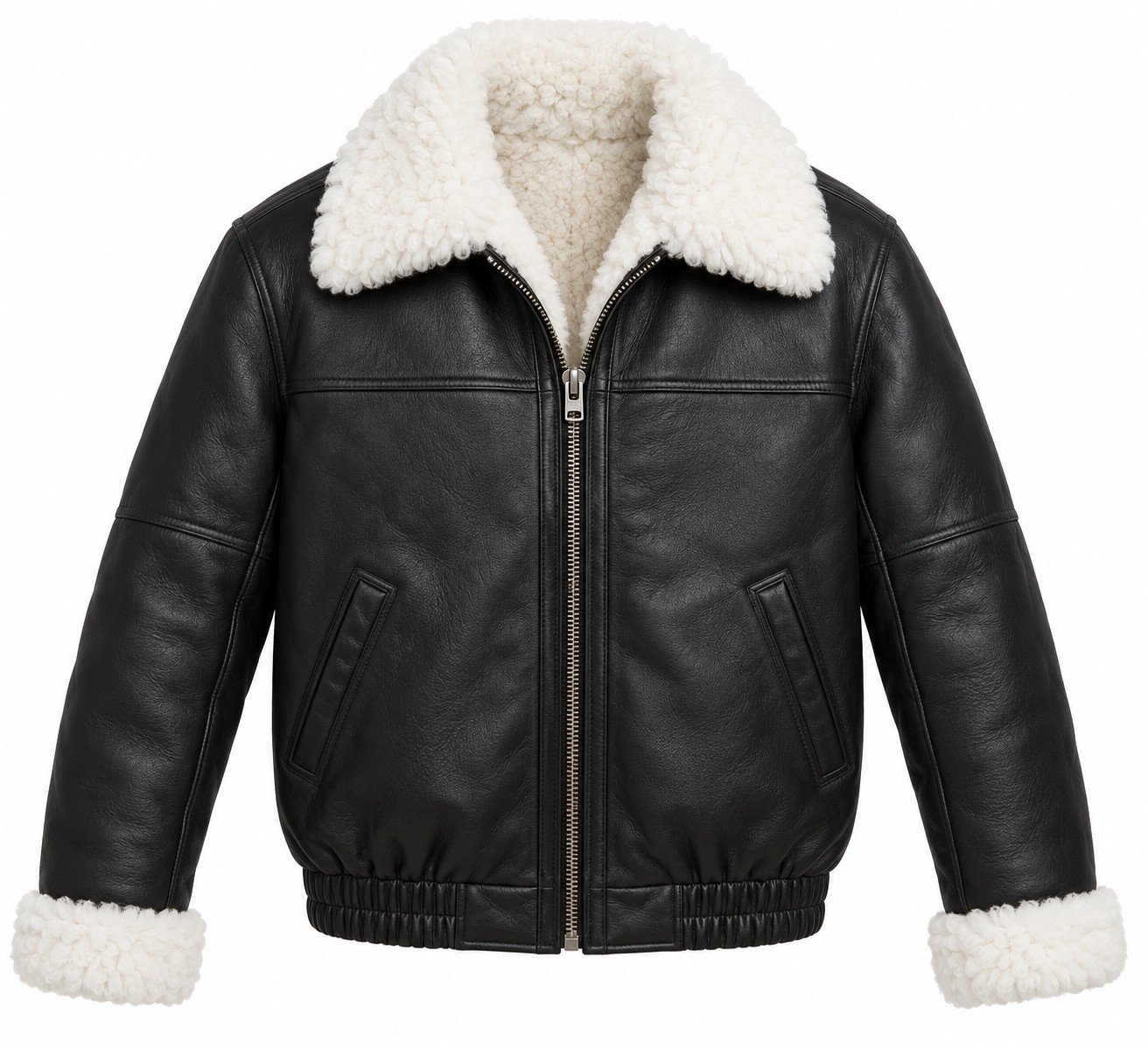Men's Black Blouson Jacket with White Shearling