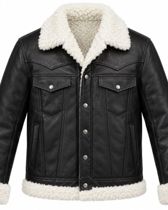 Men's Black Western Jacket with White Shearling