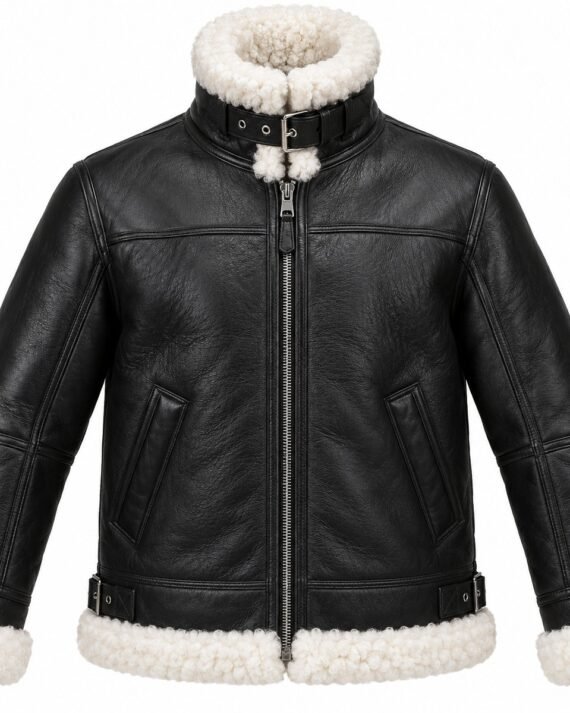 Men's Black Expedition Jacket with White Shearling