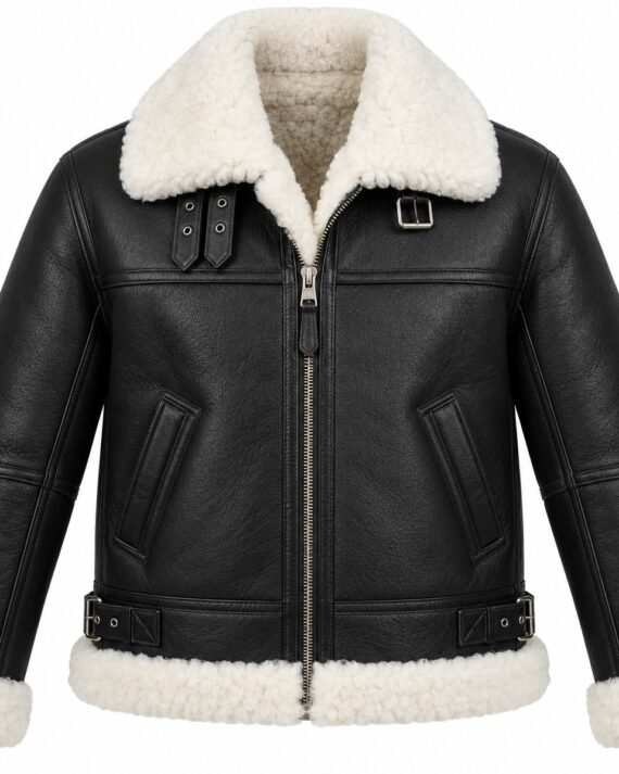 Men's Black B3 Aviator Jacket with White Shearling