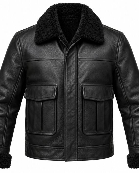 Men's Black Field Jacket with Black Shearling