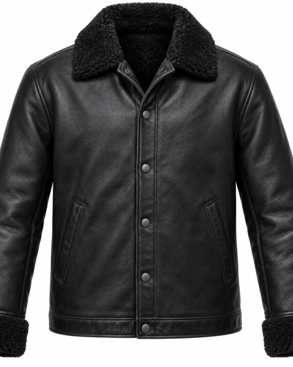 Men's Black Coach Jacket with Black Shearling