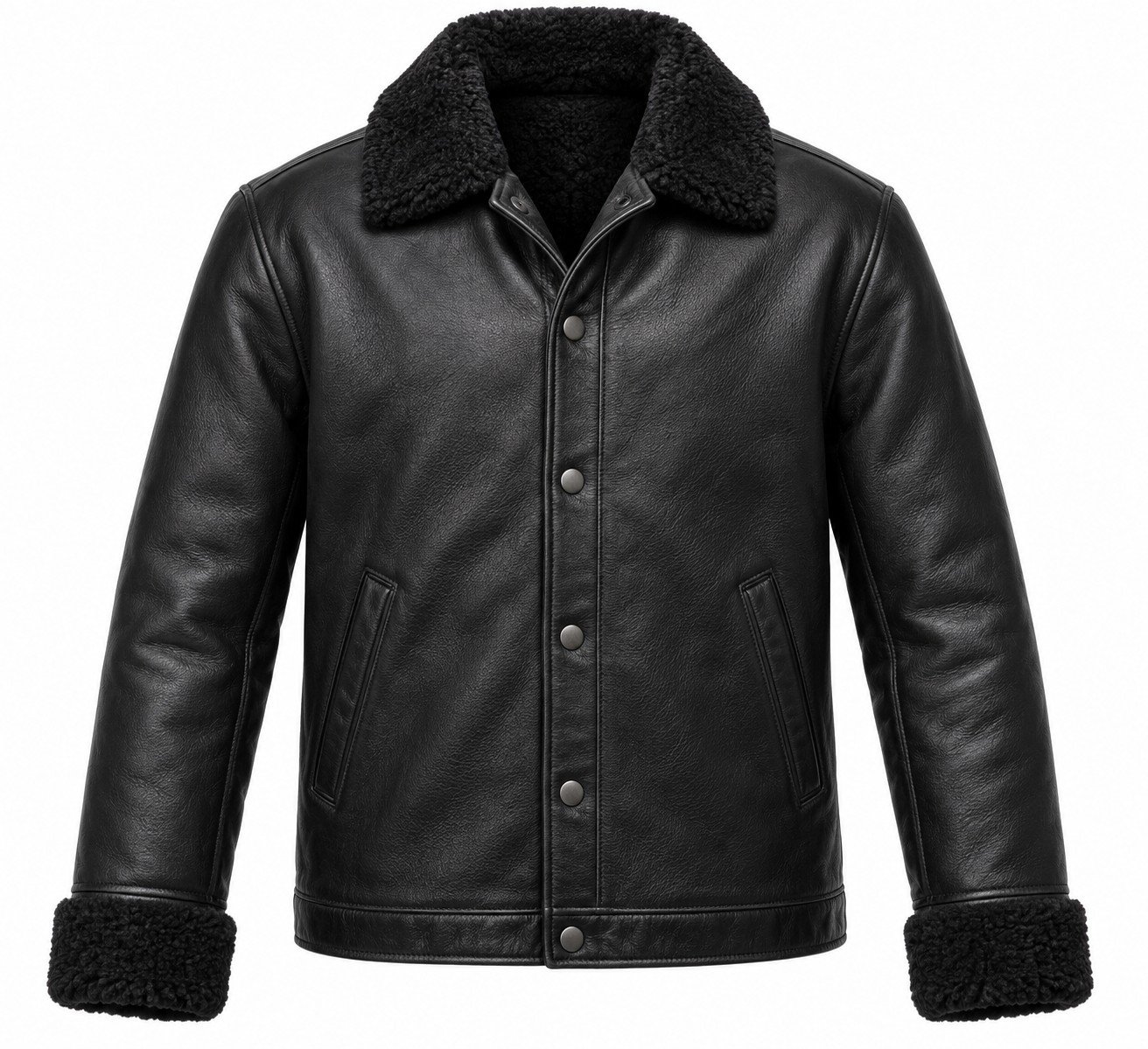 Men's Black Coach Jacket with Black Shearling