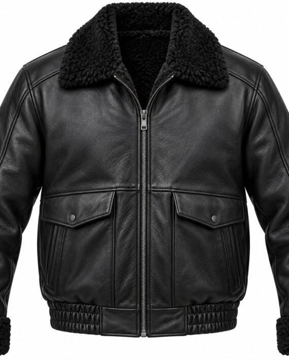 Men's Black Blouson Jacket with Black Shearling
