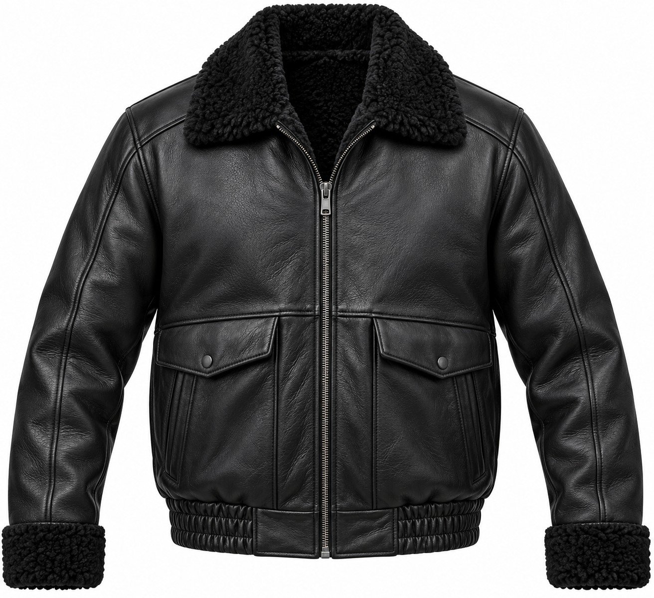 Men's Black Blouson Jacket with Black Shearling
