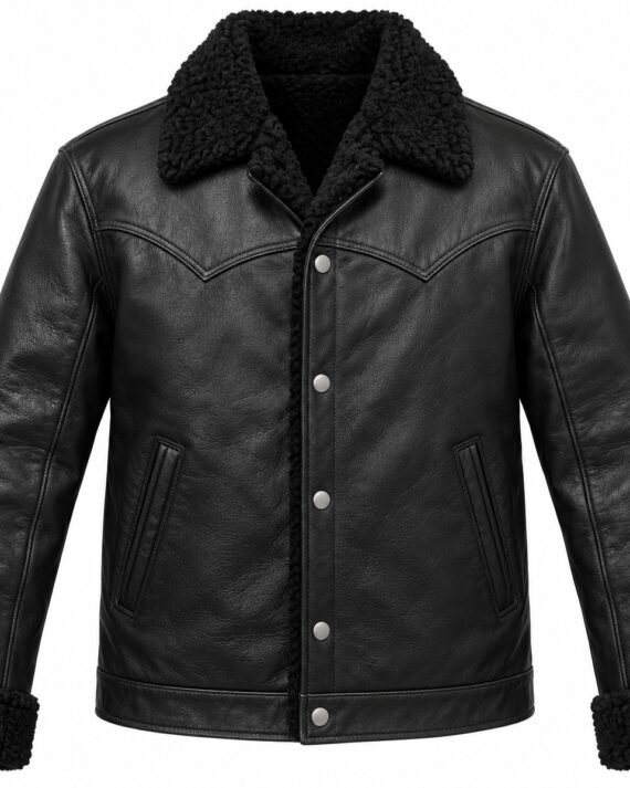Men's Black Western Jacket with Black Shearling